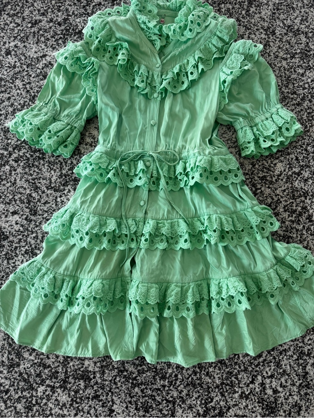 Celia B Green Ruffled Eyelet Dress